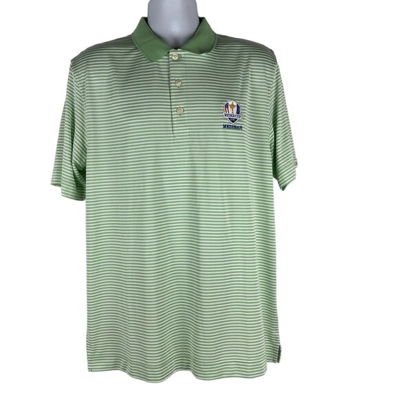 Cutter & Buck Mens Ryder Cup 2012 Medinah Polo Shirt SIze L Green Striped - Picture 1 of 7